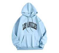 Sudaderas con capucha para hombre, de Los Ángeles, California 2025, con hombros caídos, manga larga, ligera, Y2K, con capucha para adolescentes, con cordón, divertida, azul claro, S
