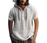 Sudaderas con capucha para hombre Reino Unido: Camisa de algodón y lino con capucha lisa, sudaderas con capucha casuales con cordón de color sólido, camisetas con capucha para hombre de verano de