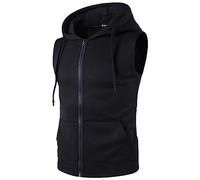 Sudaderas con capucha para hombre, sin mangas, con cremallera, con cordón, para correr, gimnasio, camiseta deportiva, camiseta fina, chaleco muscular, sin mangas, con bolsillos, tallas M-2XL, Negro, L
