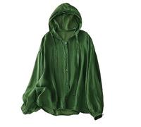 Sudaderas con Capucha para Mujer,Algodón y Lino Sudadera Mujer de Cuello en Redondo con Botones Moda Color Solido Camisa Lino Mujer Ropa de Protectora Solar para Verano Blusas Mujer Verano