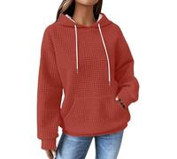 Sudaderas con capucha para mujer, color liso, casual, para otoño, sudaderas básicas para vestir, Rojo ladrillo, S