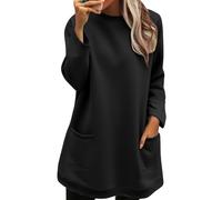 Sudaderas con capucha para mujer, cómodas camisetas de manga larga para la ansiedad, trajes de otoño e invierno, camisas de cuello redondo, casuales, cálidas, lindas camisetas largas, Negro, L
