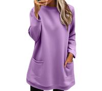 Sudaderas con capucha para mujer, cómodas camisetas de manga larga para la ansiedad, trajes de otoño e invierno, camisas de cuello redondo, casuales, cálidas, lindas camisetas largas, Morado (, XL