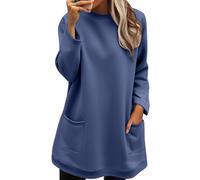 Sudaderas con capucha para mujer, cómodas camisetas de manga larga para la ansiedad, trajes de otoño e invierno, camisas de cuello redondo, casuales, cálidas, lindas camisetas largas, azul marino, S