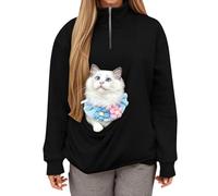 Sudaderas con Capucha para Mujer con Bolsillo para Mascotas de Manga Larga con Diseño de Canguro para Gatos y Cachorros Camisetas de Gran Tamaño con Bolsillo Grande para Animales Pequeños