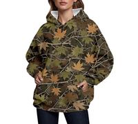 Sudaderas con capucha para mujer, con bolsillos de hoja de arce, ajuste holgado, camuflaje, floral, con capucha, a la moda, para invierno, cómoda, casual, para otoño, Negro, XL