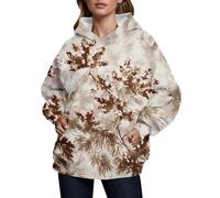 Sudaderas con capucha para mujer, con bolsillos de hoja de arce, ajuste holgado, camuflaje, floral, con capucha, a la moda, para invierno, para mujer, para otoño, cómoda y casual, caqui, XXL