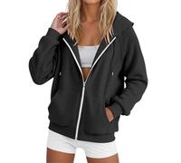 Sudaderas con capucha para mujer, con cremallera, ajuste holgado, casual, deportiva, suave, cómoda, con capucha, para otoño, delgada, a la moda, Backwoods, Workou Western para mujer, anime Y2K, Negro