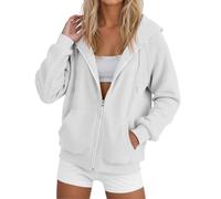 Sudaderas con capucha para mujer, con cremallera, ajuste holgado, casual, deportiva, suave, cómoda, con capucha, para otoño, delgada, a la moda, Backwoods, Workou Western para mujer, anime Y2K, blanco