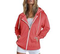 Sudaderas con capucha para mujer, con cremallera, color sólido, con cremallera, bolsillos, con cordón, cómodas y casuales, para otoño, para invierno, Rojo De La Sandía, M