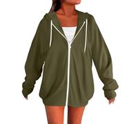 Sudaderas con capucha para mujer, con cremallera, para otoño e invierno, de gran tamaño, con capucha Y2K, casual, bonita, con bolsillos, Verde tirando a negro, 3XL