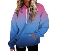 Sudaderas con capucha para mujer, con estampado degradado, de gran tamaño, con bolsillo, suéter de moda, ropa de otoño, sudaderas para mujer, azul, XXL