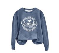 Sudaderas con capucha para mujer con estampado «Your Little Of Sarcastic Sunshine Has Arrived Round», cuello redondo, sencilla, retro, sin capucha, lindas sudaderas para mujer, azul marino, S
