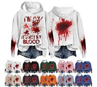 Sudaderas con capucha para mujer con texto en inglés "Don't Worry It's Not My Bloody" Scary Bloody - Disfraces de Halloween de manga larga sin botones, trajes de moda para vacaciones de terror, gris