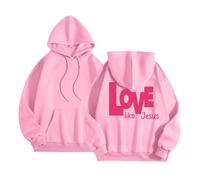 Sudaderas con capucha para mujer, con texto en inglés "I Love Like Jesus", de manga larga, a la moda, con capucha, vintage, holgada, casual, cuello redondo, con capucha, estética, religiosa, rosa, XL