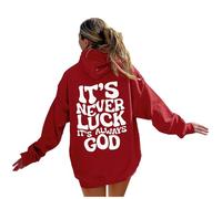 Sudaderas con capucha para mujer, con texto en inglés "It's Never Luck Its Always God", con cordón, para otoño, invierno, cómoda, casual, sudadera con capucha, rosso, XL