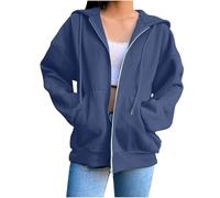 Sudaderas con capucha para mujer, de gran tamaño, casual, holgada, de manga larga, cuello redondo, con cordón, con cremallera, a la moda, cómodas, para otoño e invierno, a la moda, chaqueta delgada