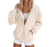Sudaderas con capucha para mujer, de gran tamaño, con cremallera, a la moda, casual, holgada, de manga larga, cárdigans de cuello redondo, cómodas chaquetas para otoño e invierno, chaqueta rosa, traje