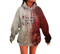 Sudaderas con capucha para mujer, de gran tamaño, para Halloween, teñido anudado, patrón de sangre, letras impresas, suéter de manga larga para mujer con capucha, rosso, S
