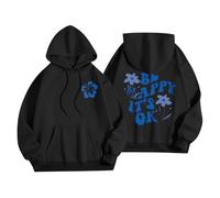 Sudaderas con capucha para mujer, diseño con texto en inglés "Be Happy It's Ok", divertidas, talla grande, con bolsillo, cordón, para mujer, cómoda, casual, moderna, para otoño e invierno, Negro, XXL