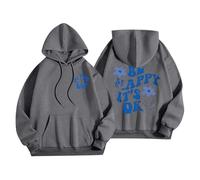 Sudaderas con capucha para mujer, diseño con texto en inglés "Be Happy It's Ok", divertidas, talla grande, con bolsillo, cordón, para mujer, cómoda, casual, moderna, para otoño e invierno, gris oscuro