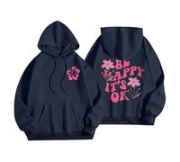 Sudaderas con capucha para mujer, diseño con texto en inglés "Be Happy It's Ok", divertidas, talla grande, con bolsillo, cordón, para mujer, cómoda, casual, moderna, para otoño e invierno, azul marino