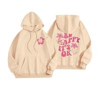 Sudaderas con capucha para mujer, diseño con texto en inglés "Be Happy It's Ok", divertidas, talla grande, con bolsillo, cordón, para mujer, cómoda, casual, moderna, para otoño e invierno, caqui, XL
