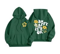Sudaderas con capucha para mujer, diseño con texto en inglés "Be Happy It's Ok", divertidas, talla grande, con bolsillo, cordón, para mujer, cómoda, casual, moderna, para otoño e invierno, verde, XL
