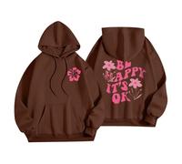 Sudaderas con capucha para mujer, diseño con texto en inglés "Be Happy It's Ok", divertidas, talla grande, con bolsillo, cordón, para mujer, cómoda, casual, moderna, para otoño e invierno, café, 5XL