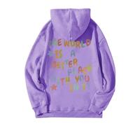 Sudaderas con capucha para mujer, diseño con texto en inglés "The World Is A Better Place With You", con cordón, para otoño e invierno, cómoda y casual, Morado (, XL