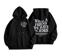 Sudaderas con capucha para mujer, diseño con texto en inglés "What A Friend We Have In Jesus", con cordón, para otoño, a la moda, cómoda, informal, de invierno, Negro, XL