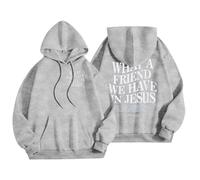 Sudaderas con capucha para mujer, diseño con texto en inglés "What A Friend We Have In Jesus", con cordón, para otoño, a la moda, cómoda, informal, de invierno, gris, L