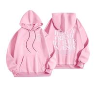 Sudaderas con capucha para mujer, diseño con texto en inglés "What A Friend We Have In Jesus", con cordón, para otoño, a la moda, cómoda, informal, de invierno, rosa, XXL