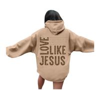 Sudaderas con capucha para mujer, diseño de anime con texto en inglés "Love Like Jesus", sudaderas con capucha y letras gráficas Y2K Preppy Cool Fall Ladies Cute Thin Cartoon University College, caqui