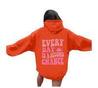 Sudaderas con capucha para mujer, diseño de anime Every Day Is A Second Chance, lindas sudaderas con capucha para la playa, a la moda, casual, con capucha, ajuste holgado, para otoño, naranja, L