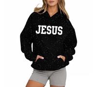 Sudaderas con capucha para mujer, diseño de Christian Jesus, con texto en inglés "I Love Jesus", ajuste holgado, con capucha, casual, a la moda, liso, religioso, fe, backwoods, otoño, Negro, M
