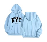 Sudaderas con capucha para mujer, diseño de dibujos animados, informales, lindas, esenciales, para adolescentes, ajuste holgado, con letras, suéteres cómodos, ropa de campo, otoño occidental, azul