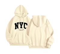Sudaderas con capucha para mujer, diseño de dibujos animados, informales, lindas, esenciales, para adolescentes, ajuste holgado, con letras, suéteres cómodos, ropa de campo, otoño occidental, beige