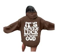 Sudaderas con capucha para mujer, diseño de Jesús con texto en inglés "It's Never Luck It's Always God", estilo religioso, con cuello redondo, manga larga, ropa deportiva, a la moda, ligera, azul