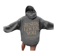 Sudaderas con capucha para mujer, diseño de Jesús Jesús y te ama, estilo cristiano, otoño, ajuste holgado, diseño de letras Y2K, diseño de Pray The Lord, gris oscuro, S