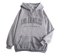 Sudaderas con capucha para mujer, diseño de Los Ángeles, California, Y2K, con cremallera, letras y capucha, diseño de anime 2025, ajuste holgado, con cremallera, estampado floral, suave, a la moda