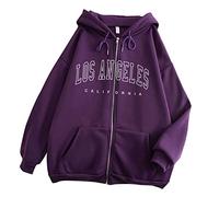 Sudaderas con capucha para mujer, diseño de Los Ángeles, California, Y2K, con cremallera, letras y capucha, diseño de anime 2025, ajuste holgado, con cremallera, estampado floral, suave, a la moda