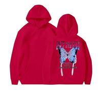Sudaderas con capucha para mujer, diseño de mariposa, nunca te rindas, talla grande, con bolsillo, con cordón, cómoda, casual, para otoño e invierno, rosso, 3XL