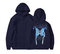 Sudaderas con capucha para mujer, diseño de mariposa, nunca te rindas, talla grande, con bolsillo, con cordón, cómoda, casual, para otoño e invierno, azul marino, 5XL