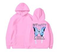Sudaderas con capucha para mujer, diseño de mariposa, nunca te rindas, talla grande, con bolsillo, con cordón, cómoda, casual, para otoño e invierno, rosa, S