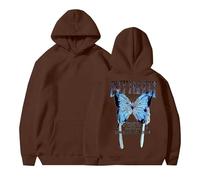 Sudaderas con capucha para mujer, diseño de mariposa, nunca te rindas, talla grande, con bolsillo, con cordón, cómoda, casual, para otoño e invierno, marrón, S