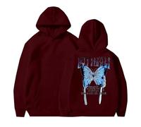 Sudaderas con capucha para mujer, diseño de mariposa, nunca te rindas, talla grande, con bolsillo, con cordón, cómoda, casual, para otoño e invierno, Vino, 5XL