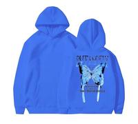 Sudaderas con capucha para mujer, diseño de mariposa, nunca te rindas, talla grande, con bolsillo, con cordón, cómoda, casual, para otoño e invierno, azul, 4XL