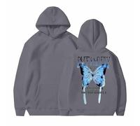 Sudaderas con capucha para mujer, diseño de mariposa, nunca te rindas, talla grande, con bolsillo, con cordón, cómoda, casual, para otoño e invierno, gris, 3XL