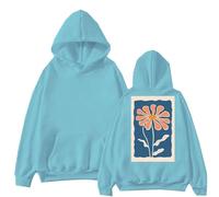 Sudaderas con capucha para mujer, diseño floral, amor, talla grande, bolsillo, cordón, sudadera con capucha para mujer, sudadera con capucha a la moda, cómoda, casual, invierno, azul celeste, 3XL